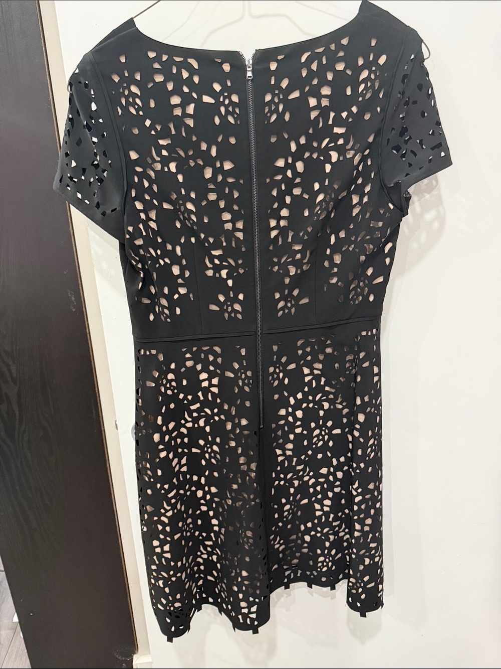 Focus by Shani Black Laser-Cut Fit and Flare Midi Dress with Nude Underlay - Picture 3 of 4